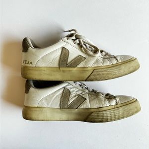 Tan and White Veja Sneakers in Women’s Size 8